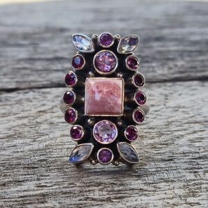 Nicky Butler 925 Sterling Silver Designer Size 10 Ring Amethyst Moonstone Garnet